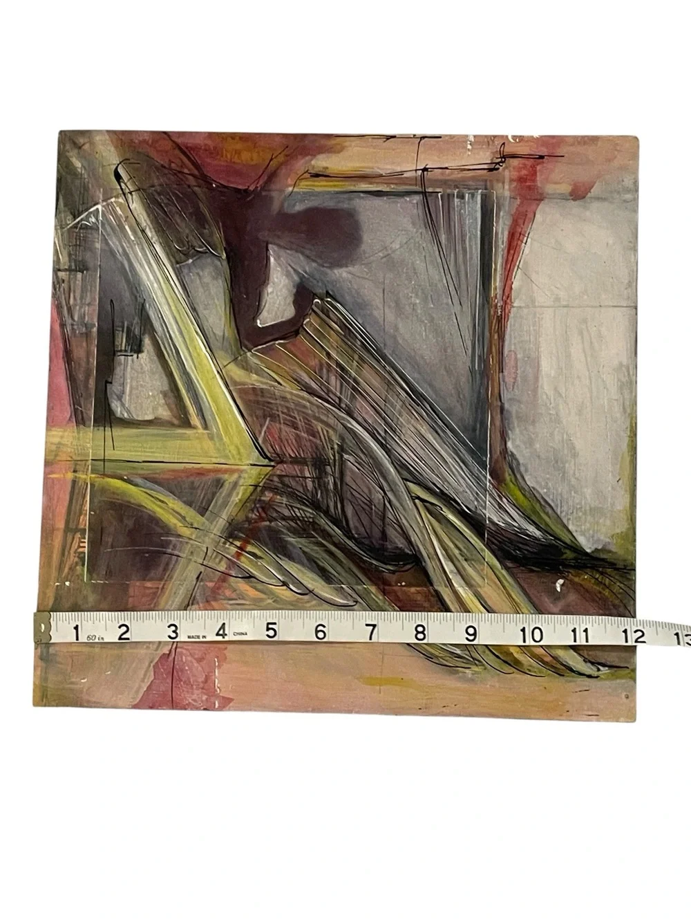 Abstract Mixed Media Painting on Wood Panel 12x12 Modern Original Wall Art